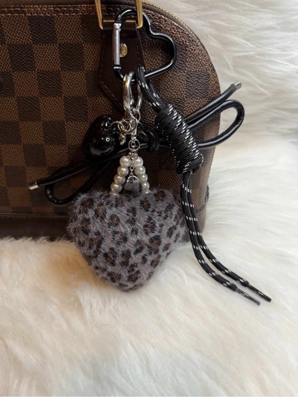 Leopard Heart Bag Charm Key Ring Fob Keychain Purse Lucky Charm Gray Y2K Gift